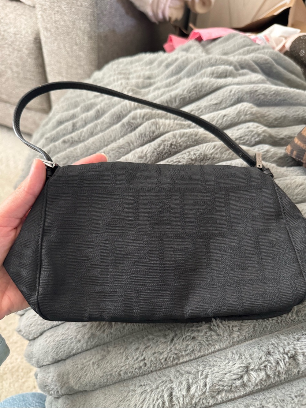 Vintage Fendi black Zucca print Mini Mamma Baguette w/ silver hardware - Picture 4 of 11